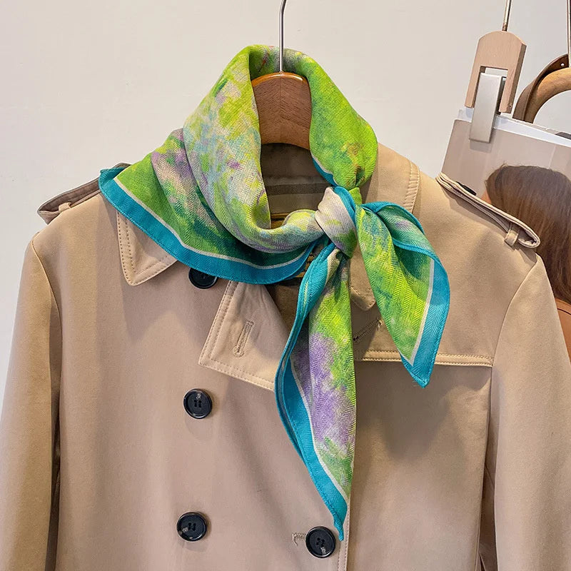Pure Cotton Womens Printed Scarf - Fashionable Square Foulard for Neck and Hair
