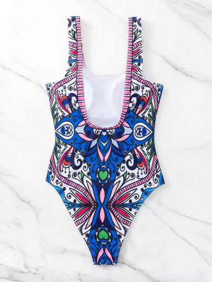 Sexy and Fashionable Swimsuit 2026 Women's Retro Printed Push Up Swimsuit with One Piece Swimsuit Women Hot Spring Bikini Cut