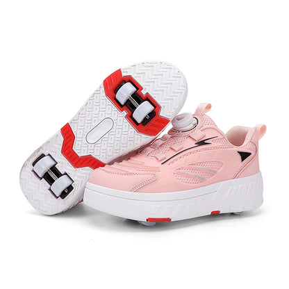 Girls Roller Skate Shoes - Pink Lighted Skates With Hook And Loop Closure