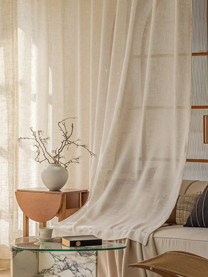 Japanese Modern Curtains - Beige Linen Window Screen | UV Resistant, Dust Proof Panels
