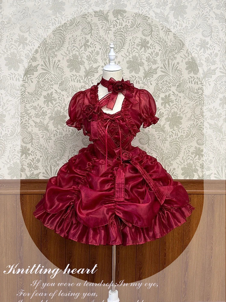 Lolita Women Summer Crop Blouse  Y2k  Sweet Bandage JK Blusas Capes Cosplay Harajuku Ruffled Puff Sleeve Shirt Kawaii Mujer
