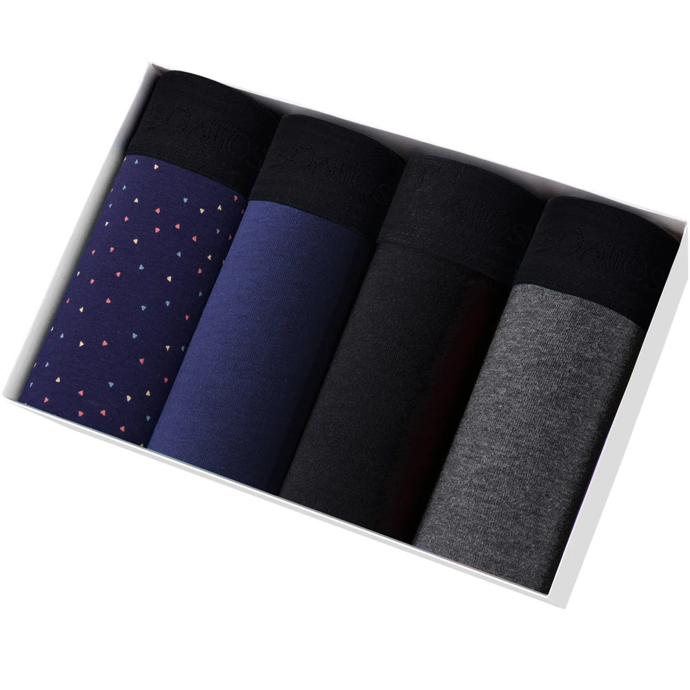 Mens Cotton Boxer Shorts - 4-Pack Underwear Set Soft and Comfortable