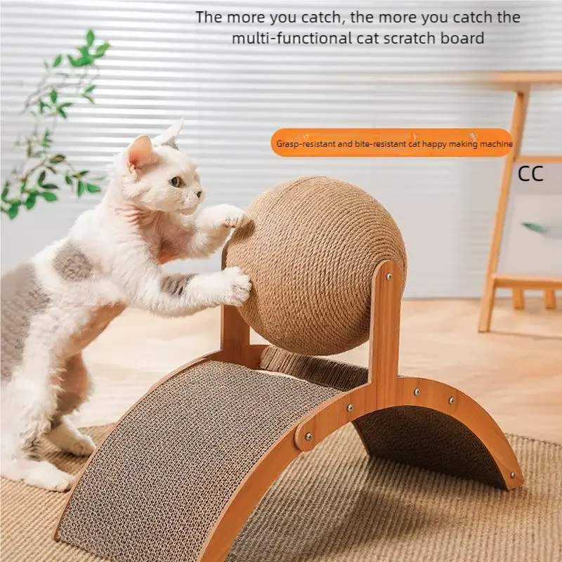 Wooden Cat Scratching Ball 2 In 1 Cat Scratcher Sisal Scratch Board Wear-Resistant Grinding Paw Toy Solid Wood Scraper for Cats