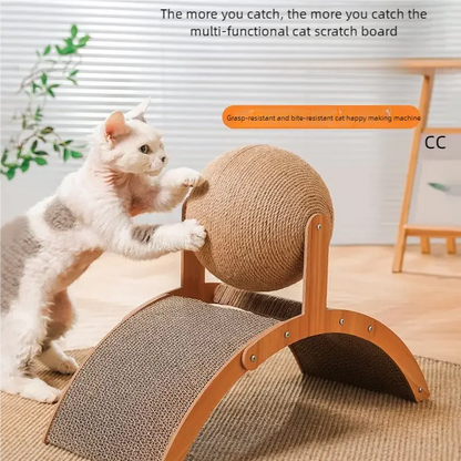 Wooden Cat Scratching Ball 2 In 1 Cat Scratcher Sisal Scratch Board Wear-Resistant Grinding Paw Toy Solid Wood Scraper for Cats