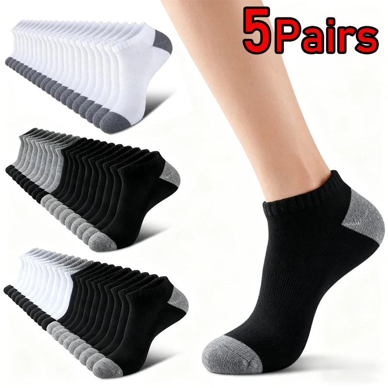 5 Pairs Ankle Running Socks Men Solid Sweat Absorbing Short Socks Comfortable Breathable Low Cut Sport Socks