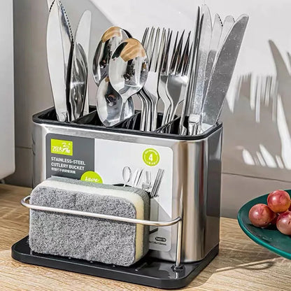 Stainless Steel Cutlery Holder - Compact Kitchen Utensil Organizer & Drainer Rack