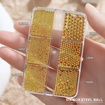 Mini Caviar Beads Nail Art Set - GoldSilver Micro Ball Charms with Magnetic Pen