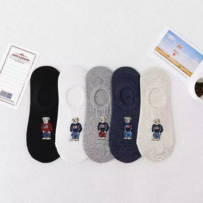 5 Pairs of Fashionable Cartoon Anime Pattern Men's Socks For Summer Lightweight Breathable Outdoor Casual Men's Short Socks
