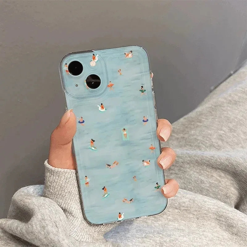 Summer Swimming Pattern Phone Case For iPhone 17 16e 16 15 14 13 12 11 Mini Air Pro Max X XR XSMax 7 8 Plus Transparent Soft