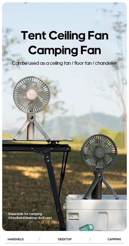 New Foldable Tripod Handheld Fan 3000mAh 4-Speed Rechargeable Fan LED Digital Display Portable Fan for Outdoor Travel Camping