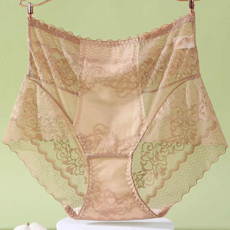 Plus size Luxury High Waist Panties Women Summer Sexy Hollow Underwear Cotton crotch Breathable Briefs Lingerie Lace Underpants