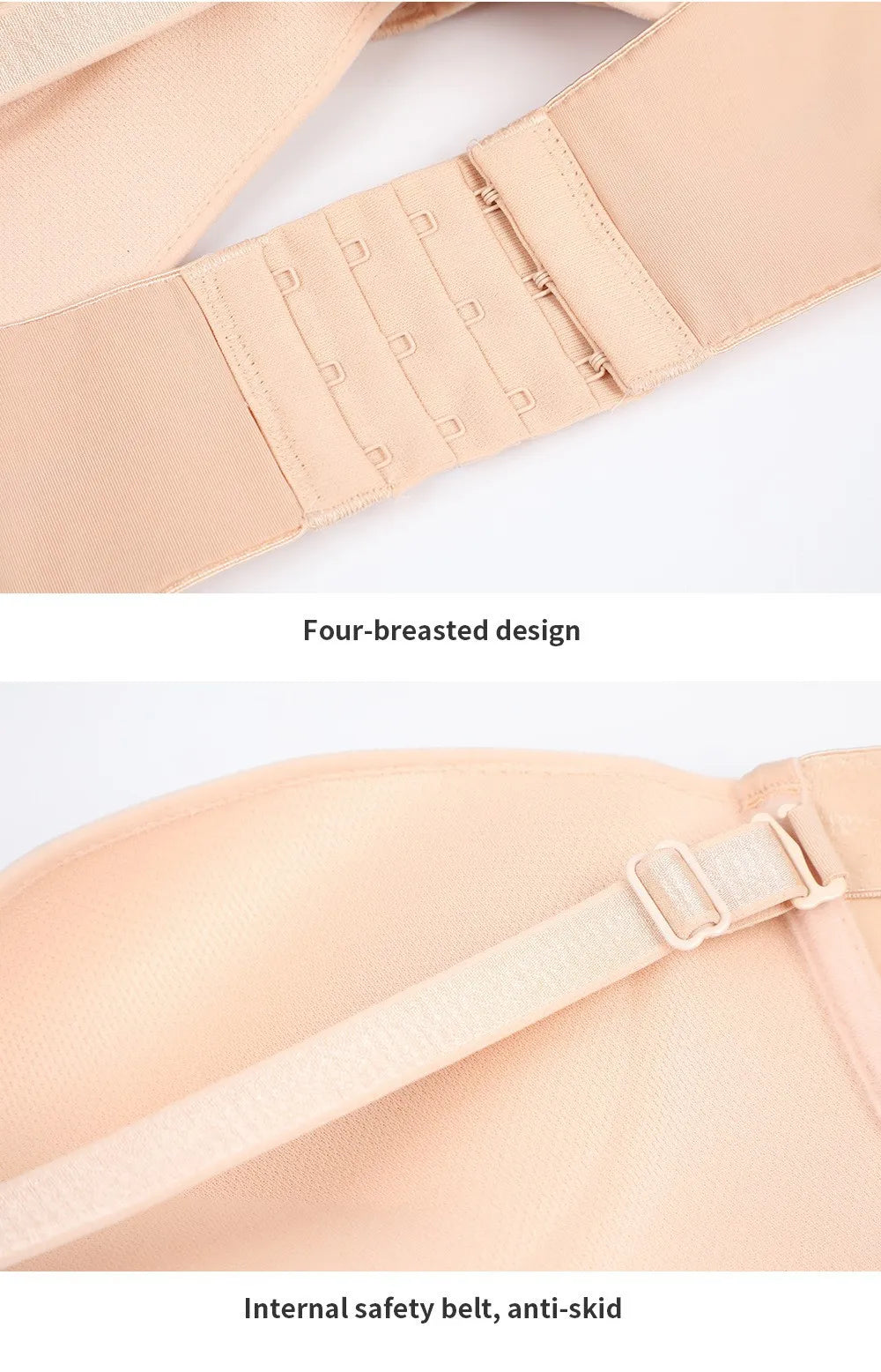 Strapless Push Up Bra - Front Closure Wireless Bralette, Seamless Nylon One-Piece Brassiere