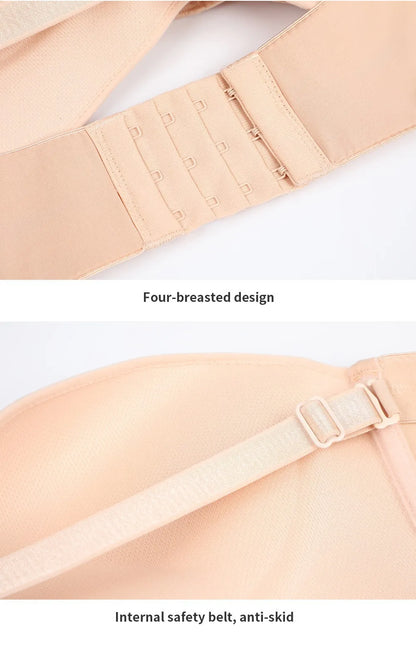 Strapless Push Up Bra - Front Closure Wireless Bralette, Seamless Nylon One-Piece Brassiere