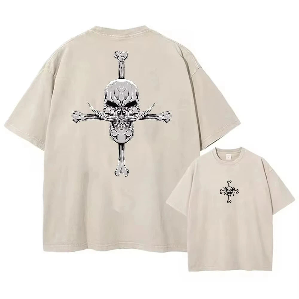 One Piece T-shirts Graphic Men Casual Oversized Washed Harajuku T-shirt Washed Japanese Anime Loose Streetwear Black Tops Tees