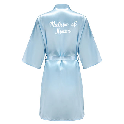 Blue Women Bathrobe White Letter Bride Bridesmaid Mother Maid of Honor Get Ready Bridal Party Robes Gifts Dressing Gown