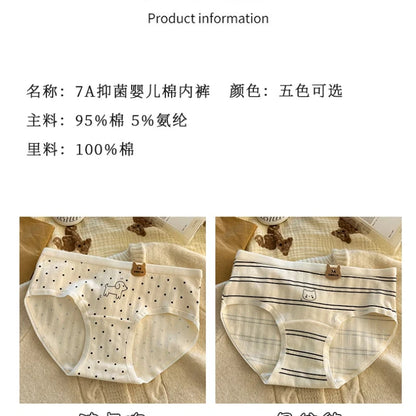Women Underwear Pure Cotton Antibacterial Properties Underpants Cute Cartoon Waist Extended Crotch Women's Girl Triangle Pants