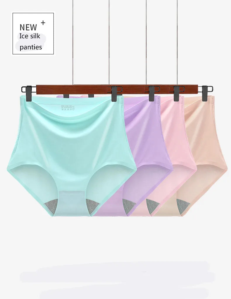 Women's underwear ice silk High waist Seamless Panties soft Lingerie Slimming Abdomen In Hip Lift plus size Breathable Briefs
