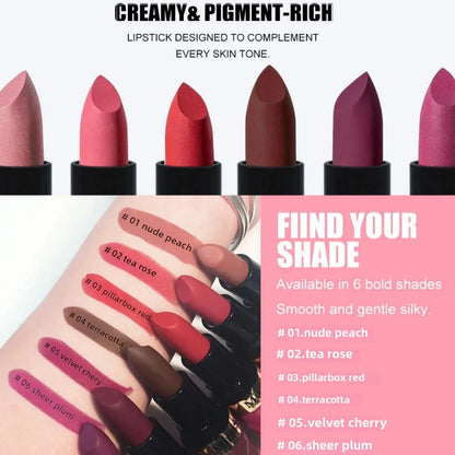 Velvet Matte Lipstick Non Transfer Waterproof Highly Pigmented Longwear Nude Peach Brown Cherry Tones Smooth Lip Makeup