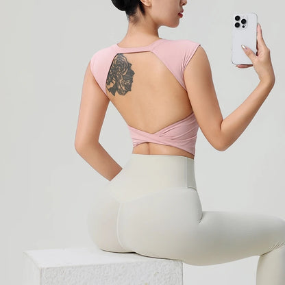 Backless Sports T-Shirt – Women's Slimming Yoga Top With Quick Dry Vest