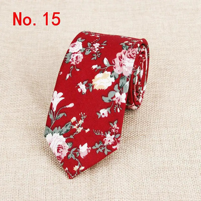 Handmade Floral Tie - Classic Mens Narrow Cotton Necktie for Weddings  Casual Wear