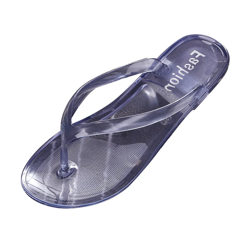 Hot Transparent Beach Sandals Korean Version Female Jelly Crystal Clip On Flip Flops Summer Student Outfit Leisure Flat Bottom