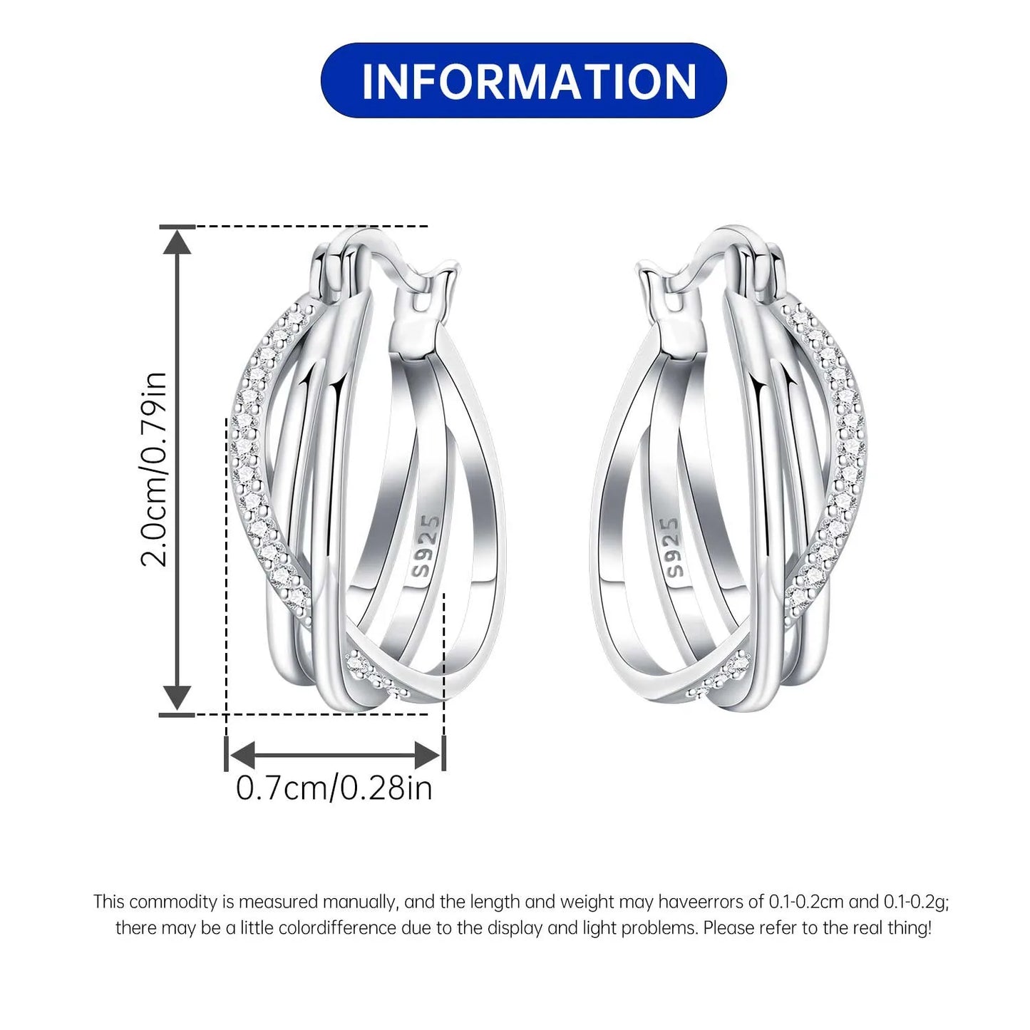 Orstarry S925 Sterling Silver Square Chain With Stone Inlaid Earrings Hoop Earrings For Women Jewelry Original Party Trendy Gift