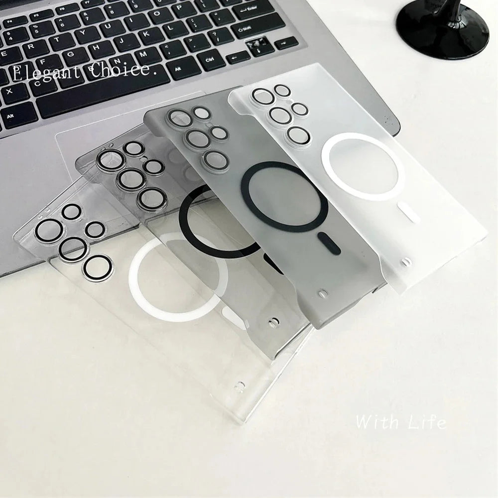 Ultra Slim For Magsafe Clear Frameless Phone Case For Samsung S26 S25 S24 Plus S22 S23 Ultra Magnetic Wireless Charging Cover