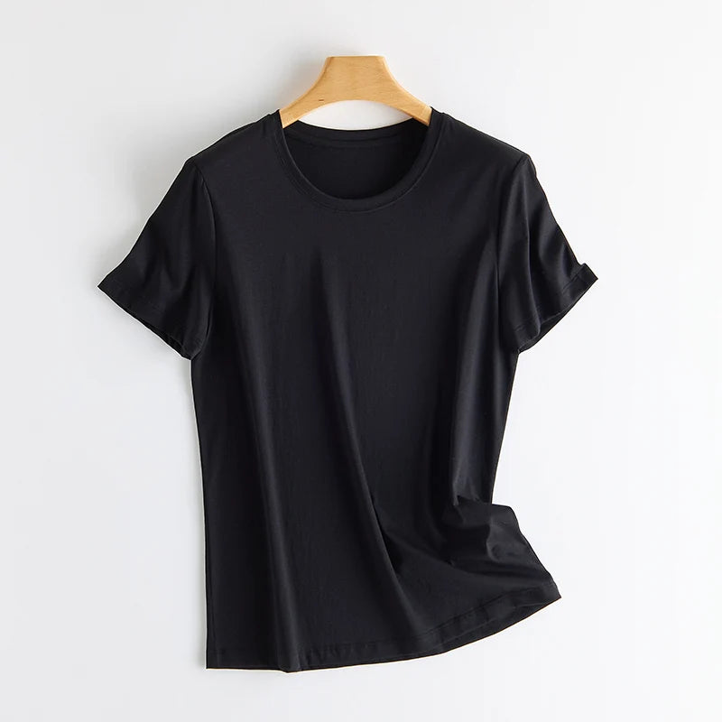 Women's V-Neck T-Shirt – Silk-Linen-Cotton Solid Summer Tee