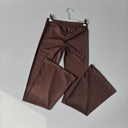 Women's Cross Waist Flare Pants - Booty Lifting Yoga Tights with Ruffle Detail, Quick Dry Wide Leg for Fall Workouts
