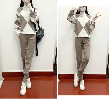 Fashion Knitted 2 Piece Set Women Sweater Suits Autumn Winter Tracksuit Sets Pullovers Long Pant Casual 2PCS Track Suit 2025