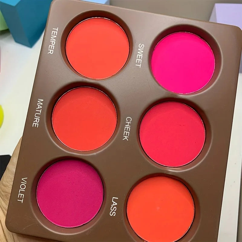 6-Color Waterproof Matte Blush Palette Free Brush Buildable Medium Coverage Sweatproof&Long-Lasting Natural Finish Lightweight
