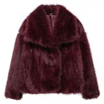 Faux Fur Coat Women’s Winter Jacket – Warm Fluffy Loose Lapel Outerwear