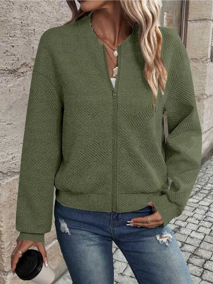 Women's Casual Zipper Jacket - Polyester Spandex Knit Fabric Spring Autumn Coat