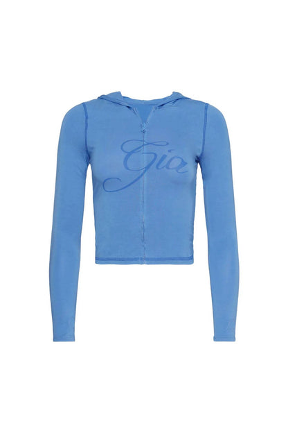 Gia neon pink regular shoulder slim-fit letter print topstitching design slim-fit hooded zip-up short jacket and pants set