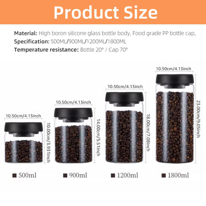 Vacuum-Sealed Glass Storage Jar – Coffee Bean, Grain & Tea Canister