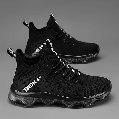 Men's Casual Sneakers - Breathable Flyknit Upper Lace-Up Running Shoes for Men