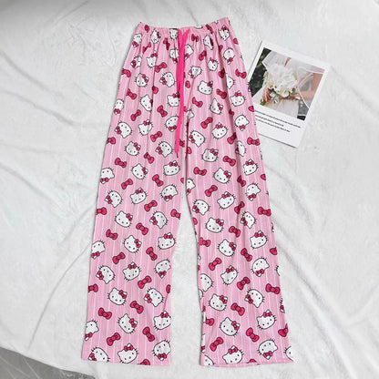 Hello Kitty Pajama Pants Anime Cartoon Sanrio Home Pants Couple Home Sleepwear Trousers Leisure Home Clothing
