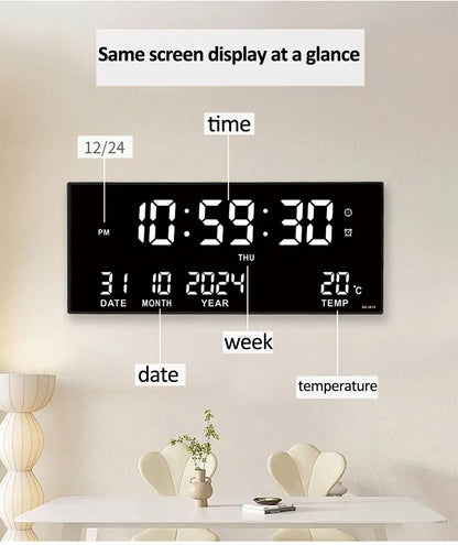 Large Digital Wall Clock with Alarm Temperature  Date Display - 14 LED Plug-In Clock