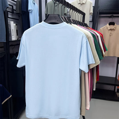 Xiaoma Embroidery Casual Pure Cotton Short Sleeved T-shirt for Young Men, Round Neck Solid Color T-shirt for Men