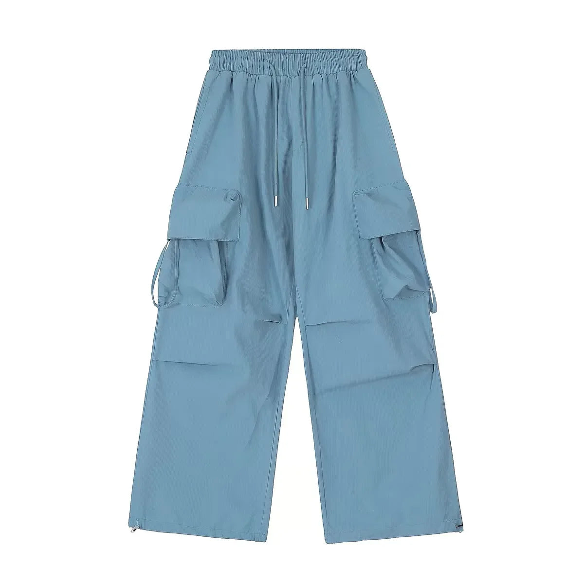Blue Sweet Embroidered Casual Trousers Women Japanese Versatile Trend Summer High Waist Loose Multi Pocket Wide Leg Cargo Pants