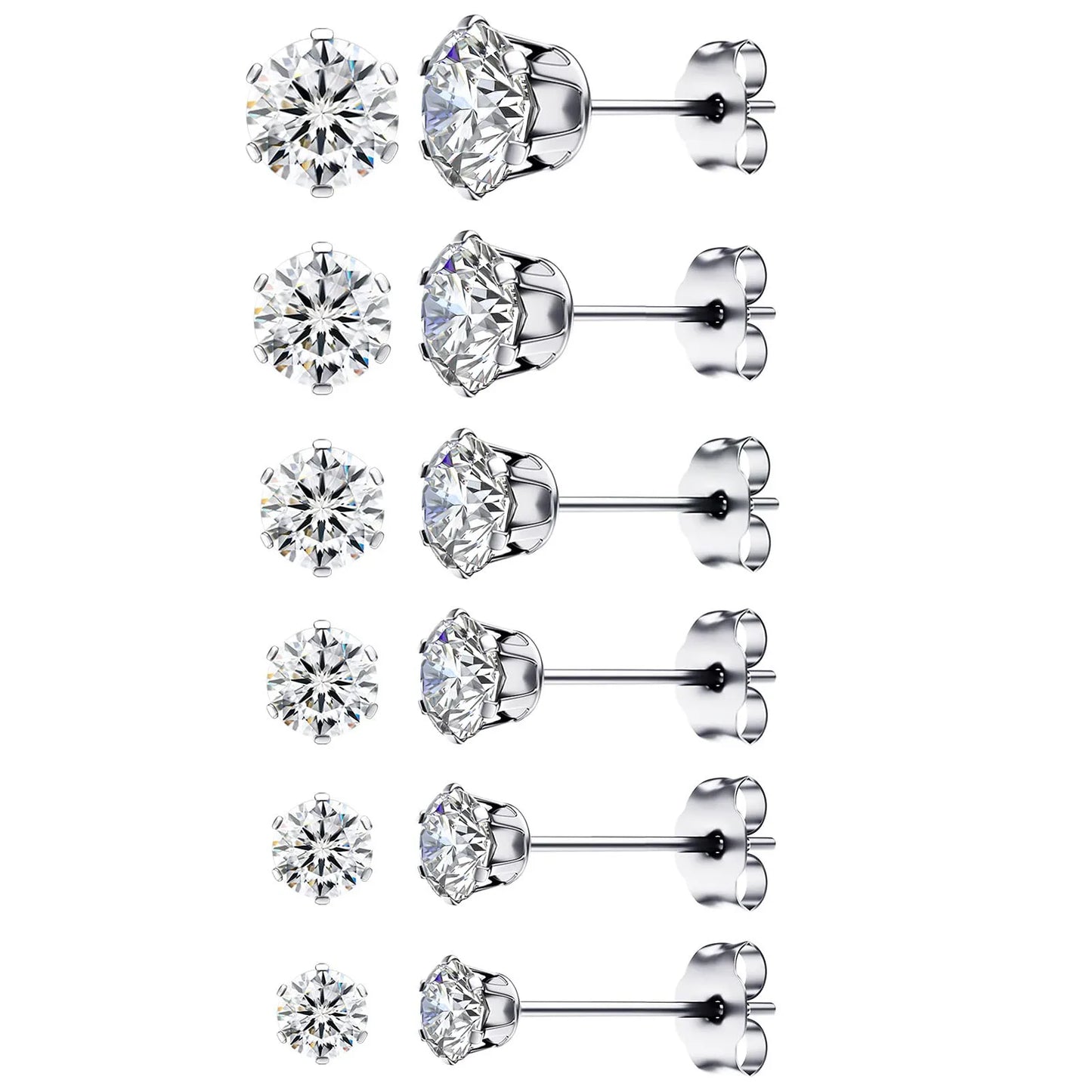 1 Pair 3mm-8mm Medical Stainless steel Crystal Zircon Ear Studs Earrings For Women/Men 4 Prong Tragus Cartilage Piercing Jewelry