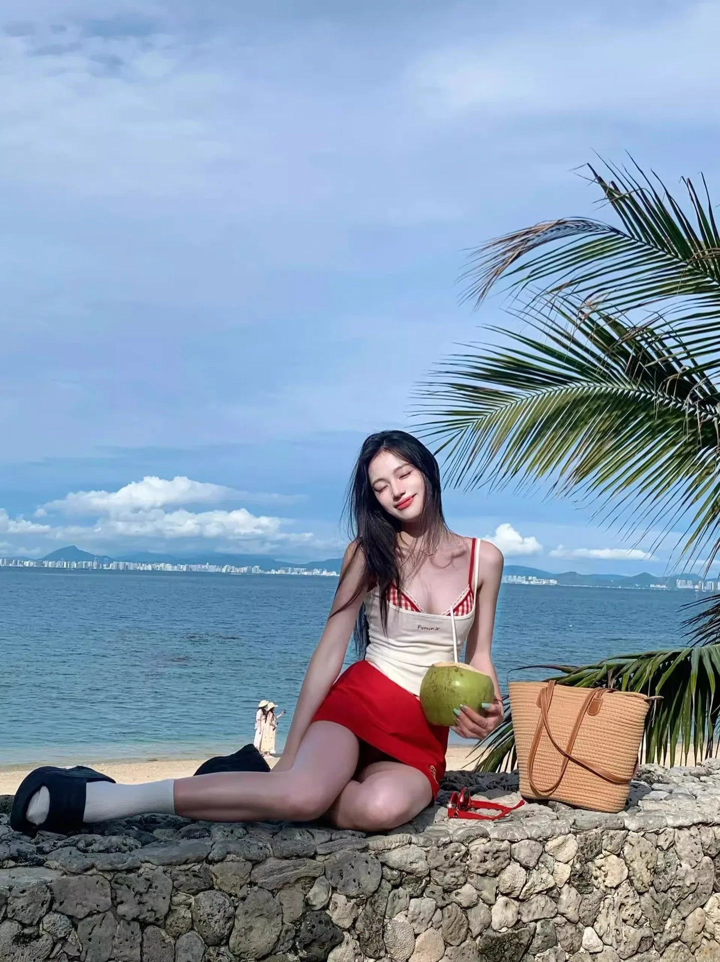 Lightweight and Breathable Bikini Set: Sexy Spaghetti-Strap Dress-Style Beach Vacation Two-Piece Swimsuit 4PCS