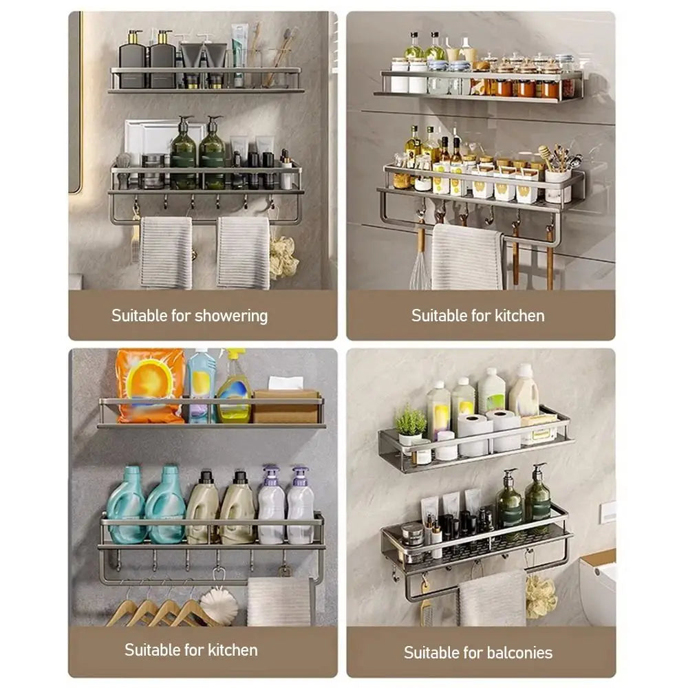 Aluminum Corner Shower Shelf - Wall-Mounted No-Drill Shampoo Storage Rack