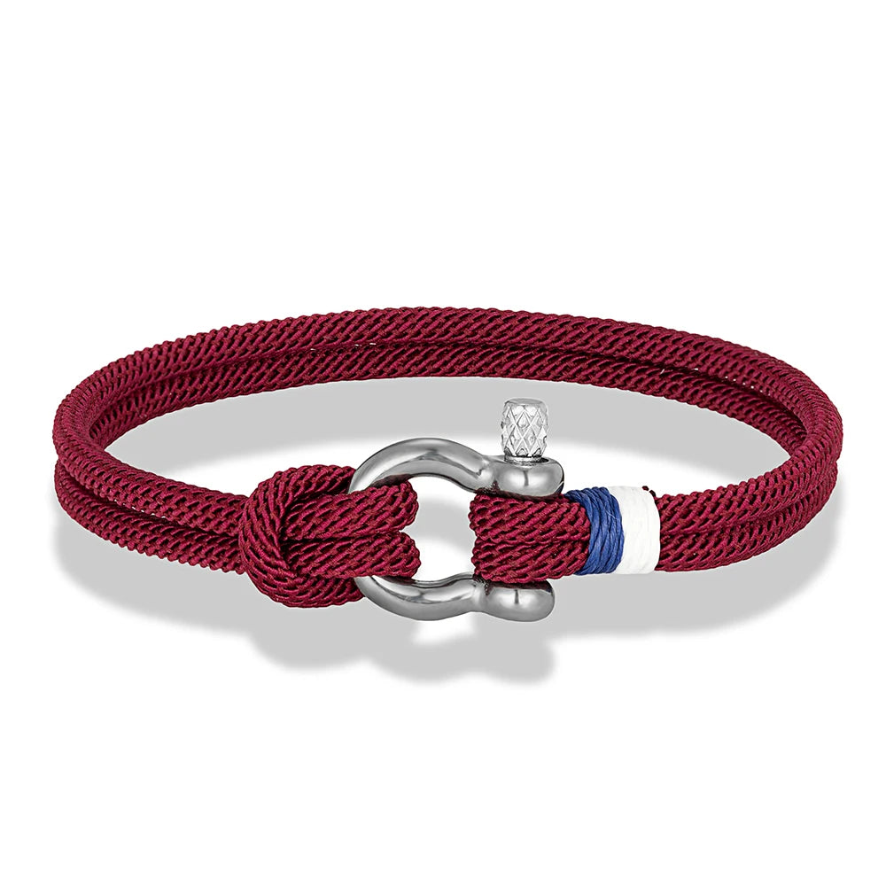 MKENDN Navy Blue Braided Rope Bracelet Stainless Steel Mini Horseshoe Shackle with Screws Bracelets for Men Women Couple Jewelry