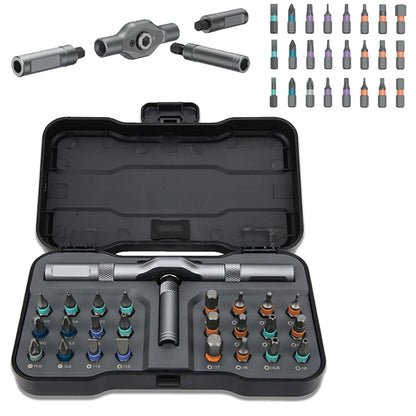Multifunctional 24-in-1 Ratchet Screwdriver Set - Compact Portable Tool with Removable T-Handle and Magnetic Bits - ZOOMNSTORE