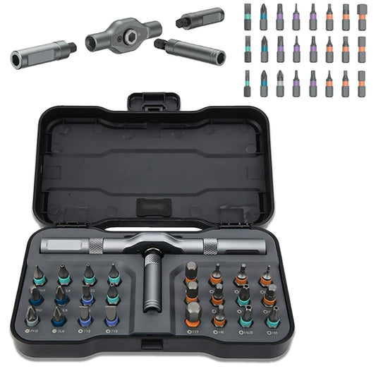 Multifunctional 24-in-1 Ratchet Screwdriver Set - Compact Portable Tool with Removable T-Handle and Magnetic Bits - ZOOMNSTORE