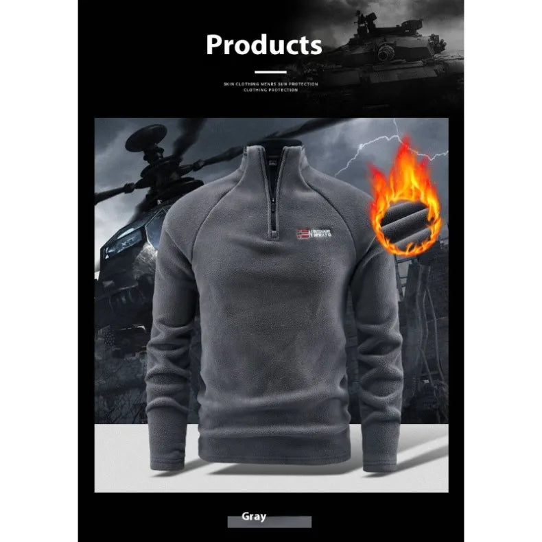 Autunm Winter Polar Fleece Sweatshirt for Men Thick Warm Stand Up Collar Half Zip Casual Base Layer Man Long Sleeve Sweater Man