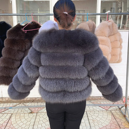 Fox Fur Coat - Slim Fit Women Winter Coat | Brown Real Fur Jacket With Hook Closure