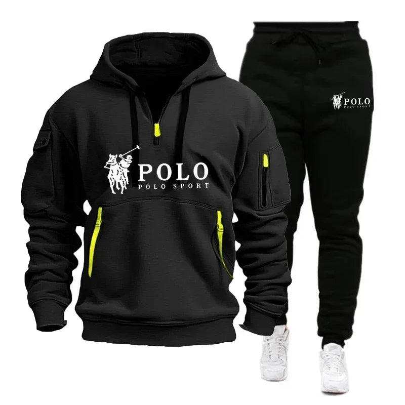 2026 Autumn/Winter New Men's Casual Set Fashion Outdoor Hiking Windproof Warm Men's Hoodie and Pants Two Piece Set