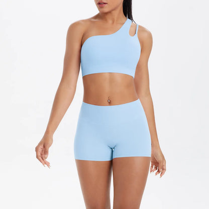JUREN Yoga Clothes Set 2 Piece Gym Sports Shorts Set Women Tracksuit High Waist Shorts Fitness Suit Running Bra Workout Outfits